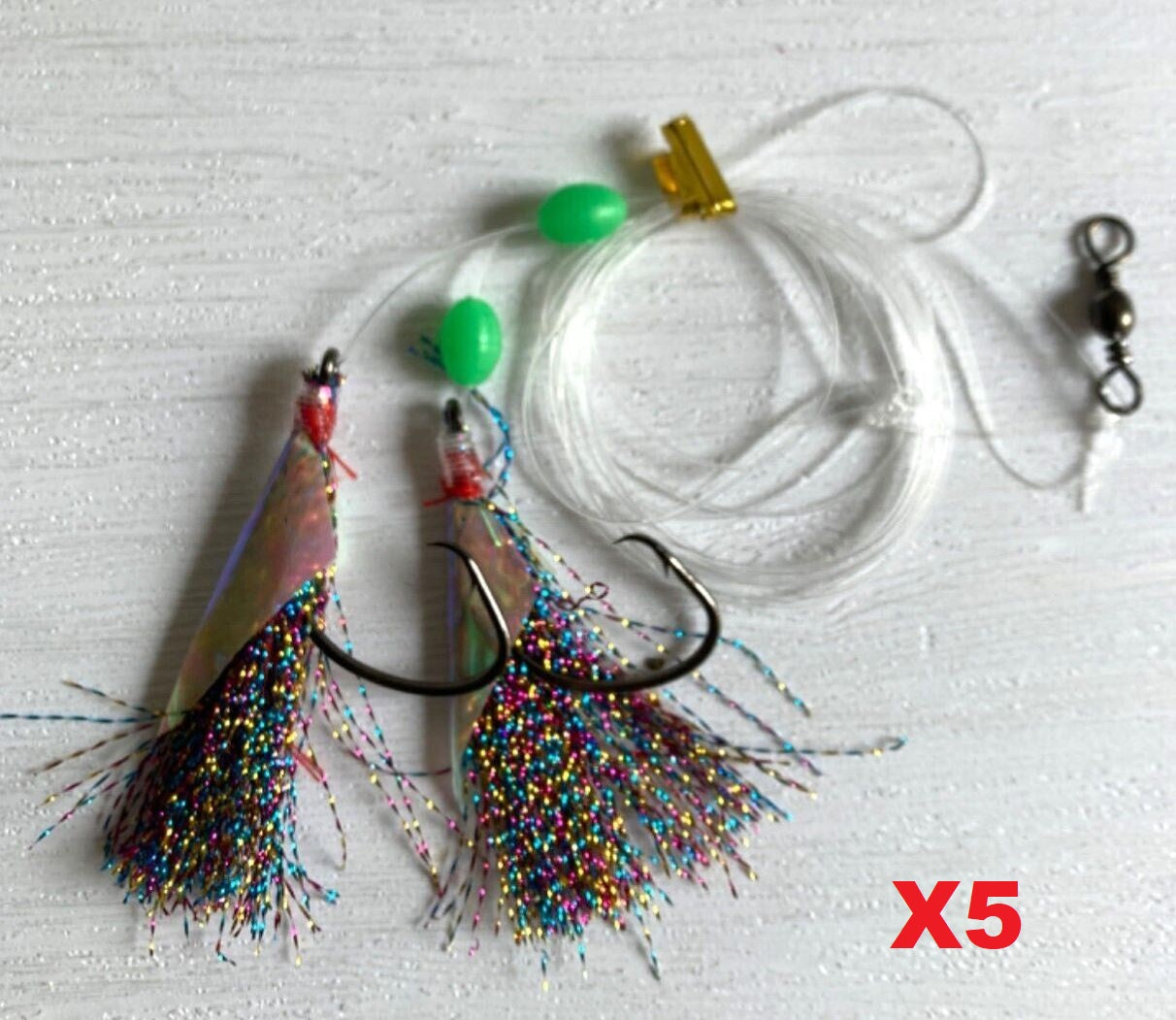 5 x 5/0 Custom Designed Snapper Fishing Rigs In 5 Colours Tackle